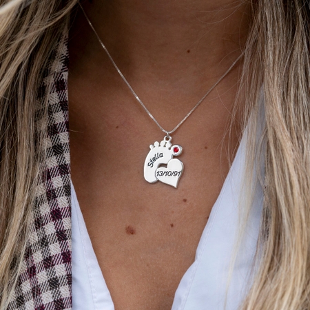 Engraved Footprint Necklace With Heart