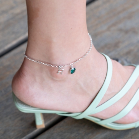 Personalized Initial Anklet with Birthstone