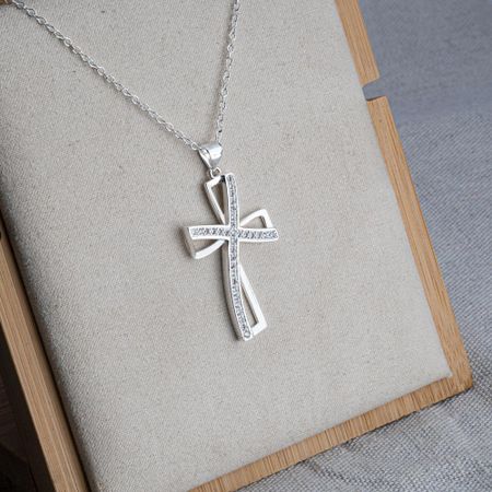 Cubic Zirconia Silver Cross Necklace