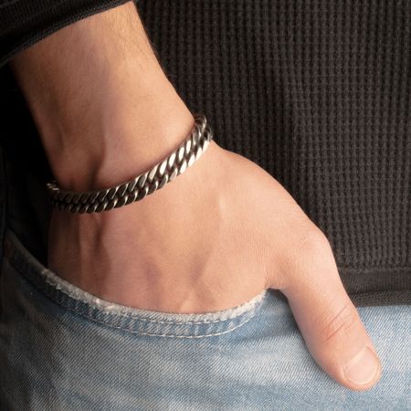 Dark Silver Cuban Link Bracelet For Men