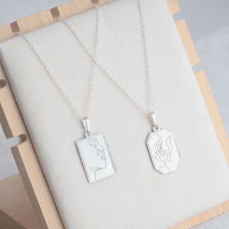 Engraved Necklace With Line Art Face