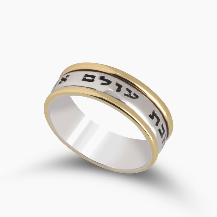 Thinner Jewish Bible Quote Ring With 14K Gold Border