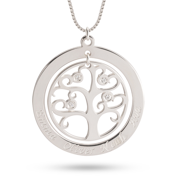 Family Tree Diamond Necklace With Names
