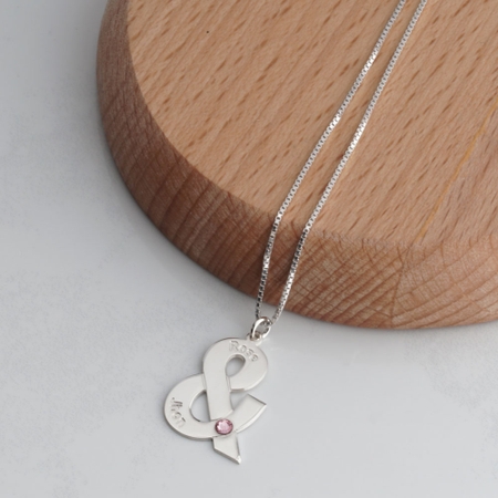 Ampersand Couples Necklace With Names and Birthstone