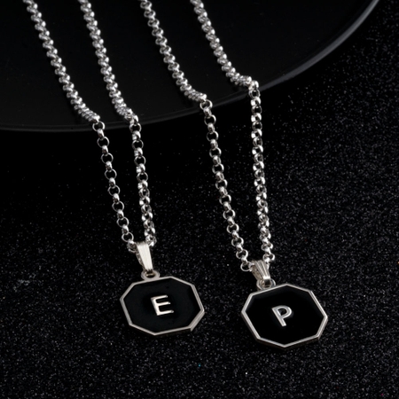 Men Initial Black front Necklace