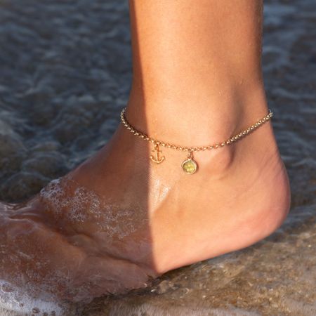 Sterling Silver Anchor Anklet With Birthstone