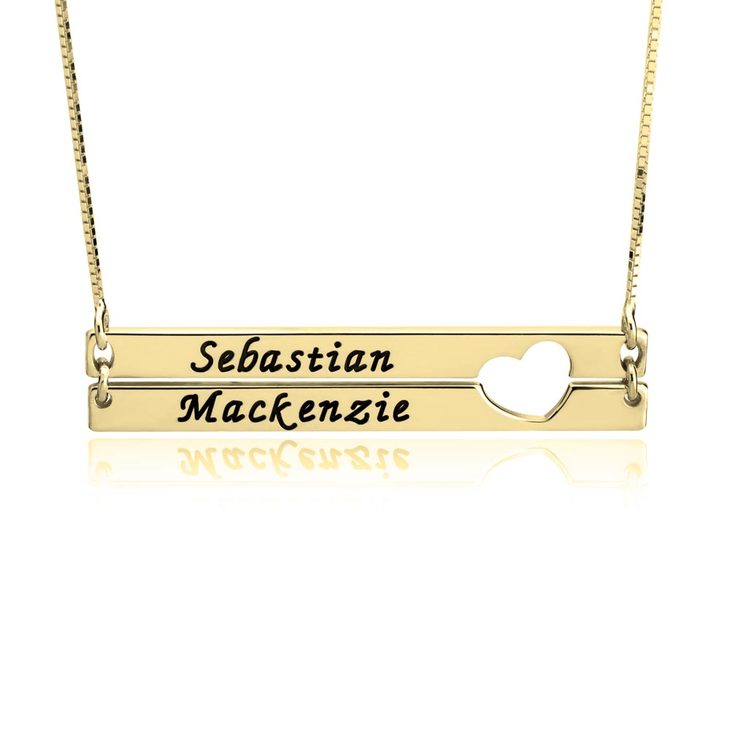 Double Bars with heart Name Necklace