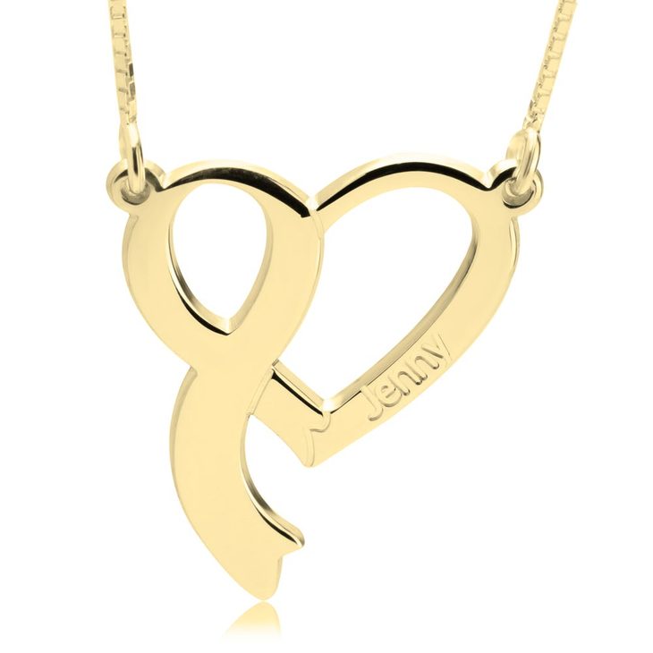Personalized Heart and Ribbon Necklace