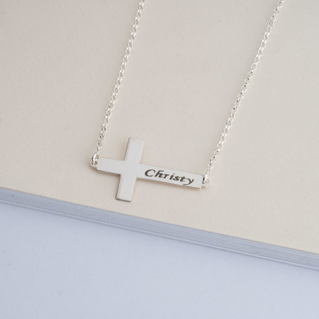 Sideways Personalized Cross Name Necklace