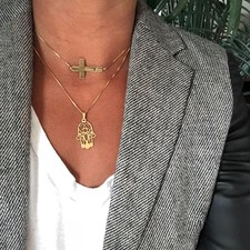 Sideways Personalized Cross Name Necklace - Thumbnail Model