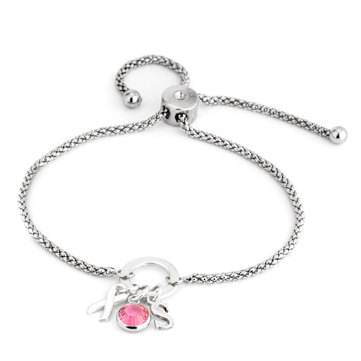 Breast Cancer Charm Initial Bracelet
