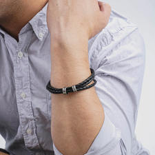 Dad Bracelet - Leather Name Bracelet for Men - Thumbnail Model