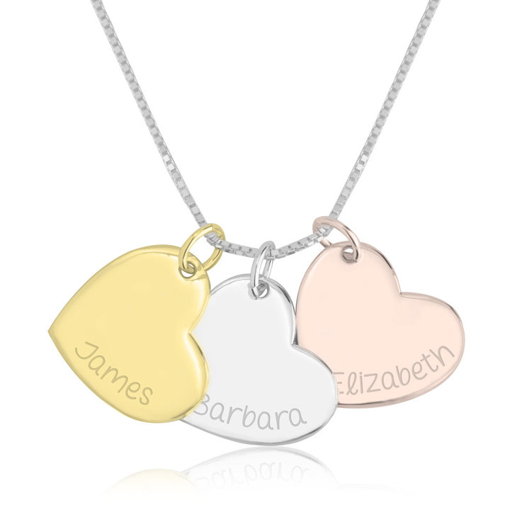 Three Tone Engraved Heart Necklace