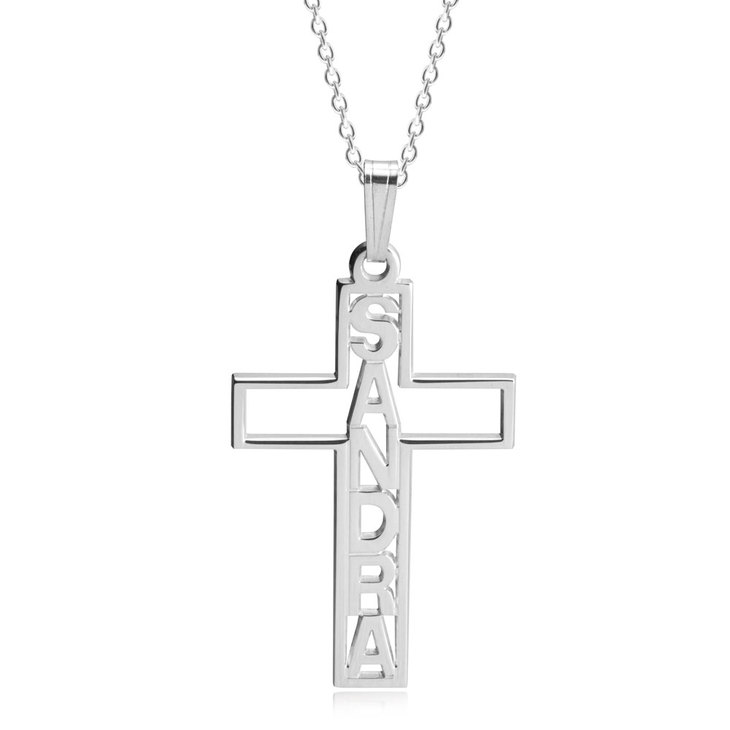 Vertical Name In Cross Necklace