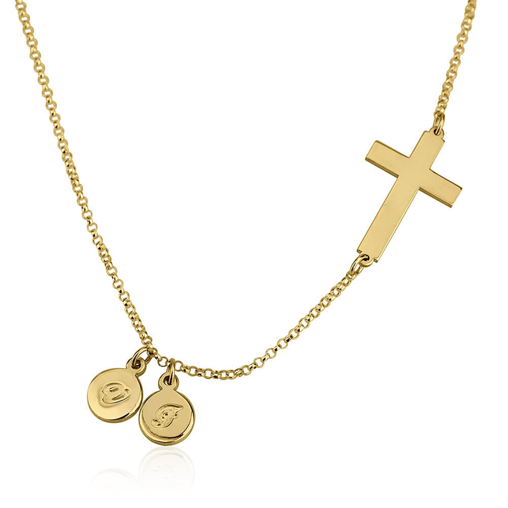 Sideways Cross Initial Necklace