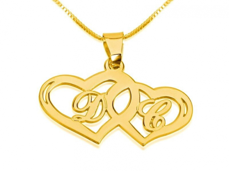 Initials Necklace With Two Hearts