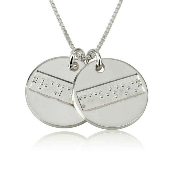 Two Discs Braille Letters Necklace