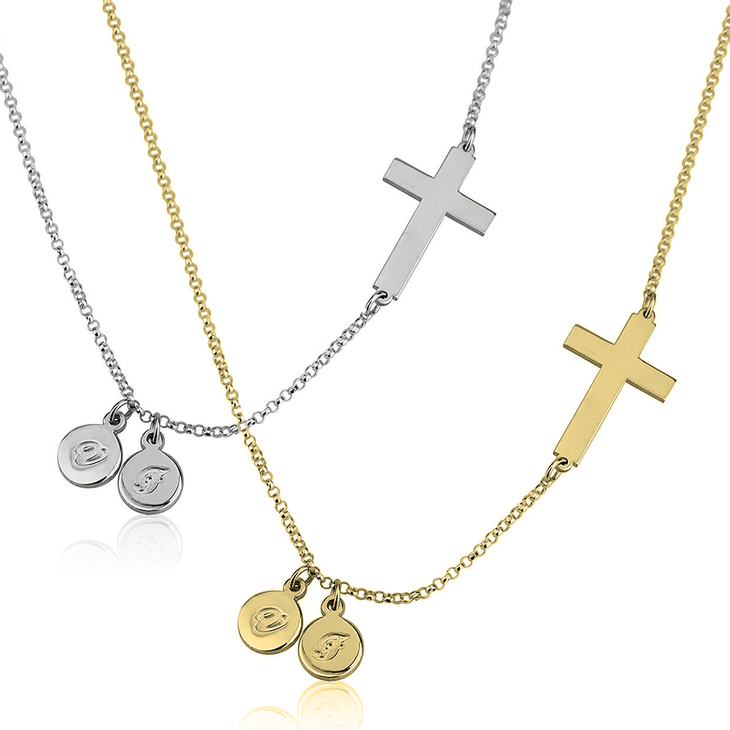 Sideways Cross Initial Necklace