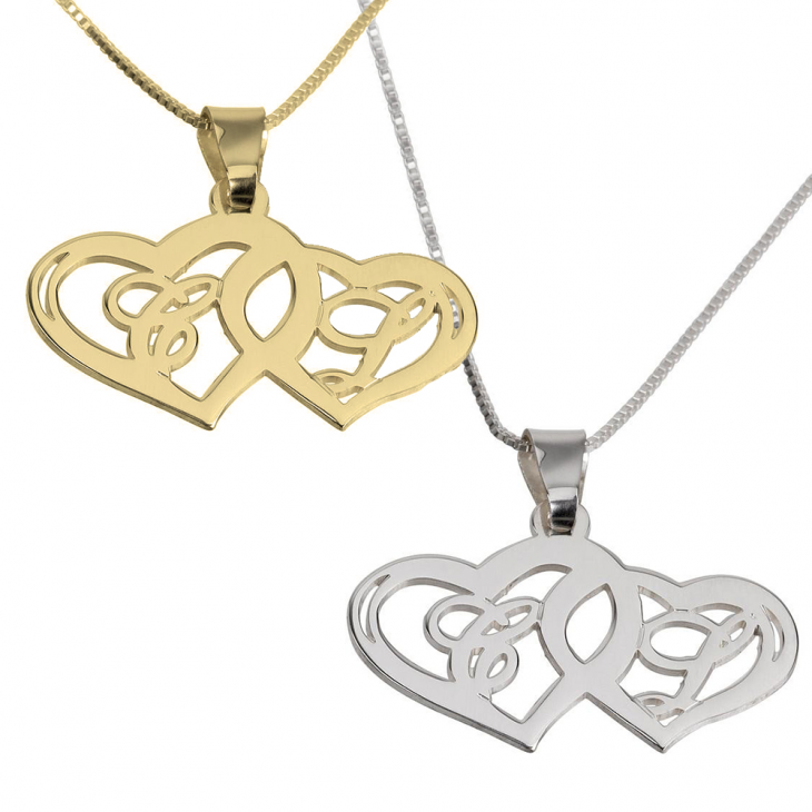 Initials Necklace With Two Hearts