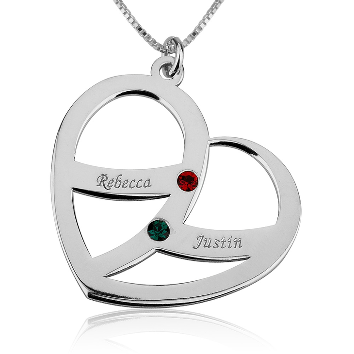 Name and Birthstone Heart Necklace for Mom