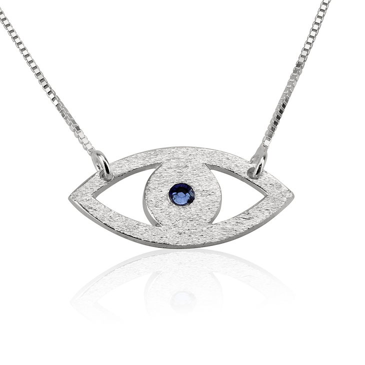 Brushed Evil Eye Necklace With Birthstone