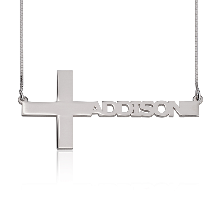 Cut Out Sideways Name Cross Necklace