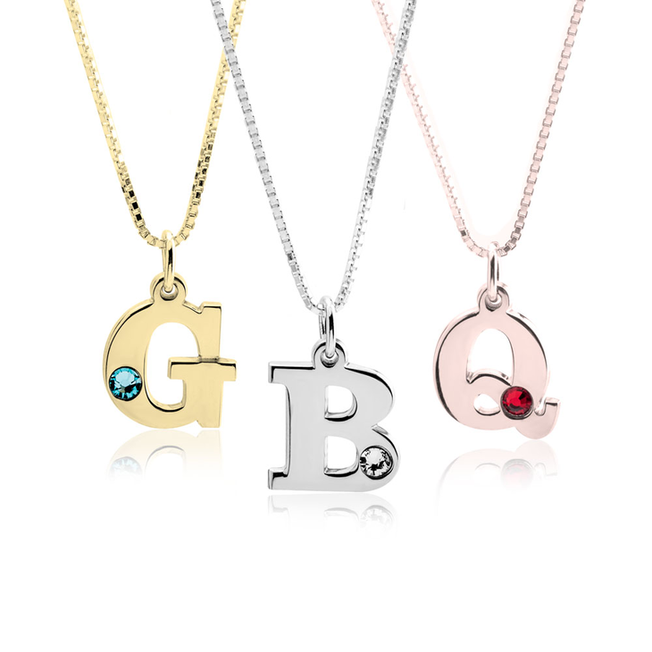 Initial and Birthstone Necklace