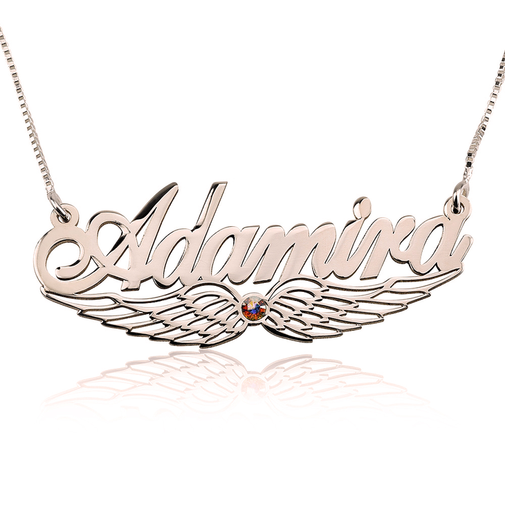 Angel Wing Birthstone Name Necklace 